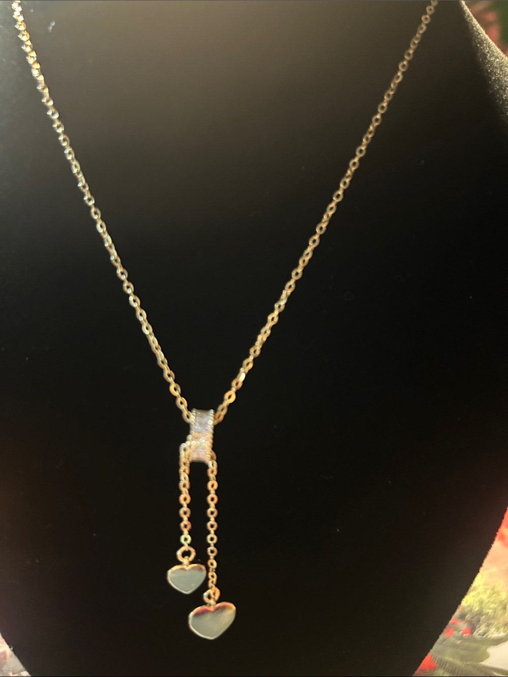 Delicate Gold Heart Drop Necklace - Two Heart Pendant
